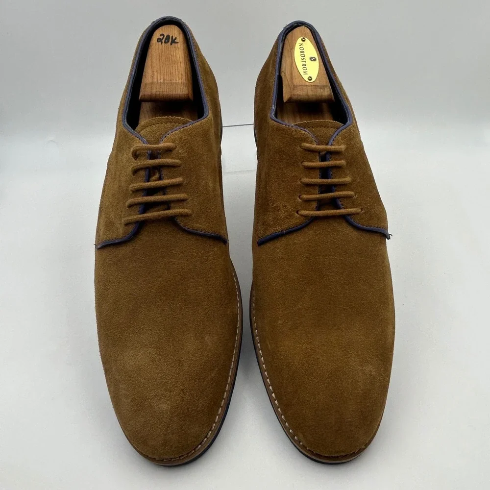 New Thomas & Vine Derby Shoes Men 12 Tan Suede Blue Trim Lace Up Business Casual